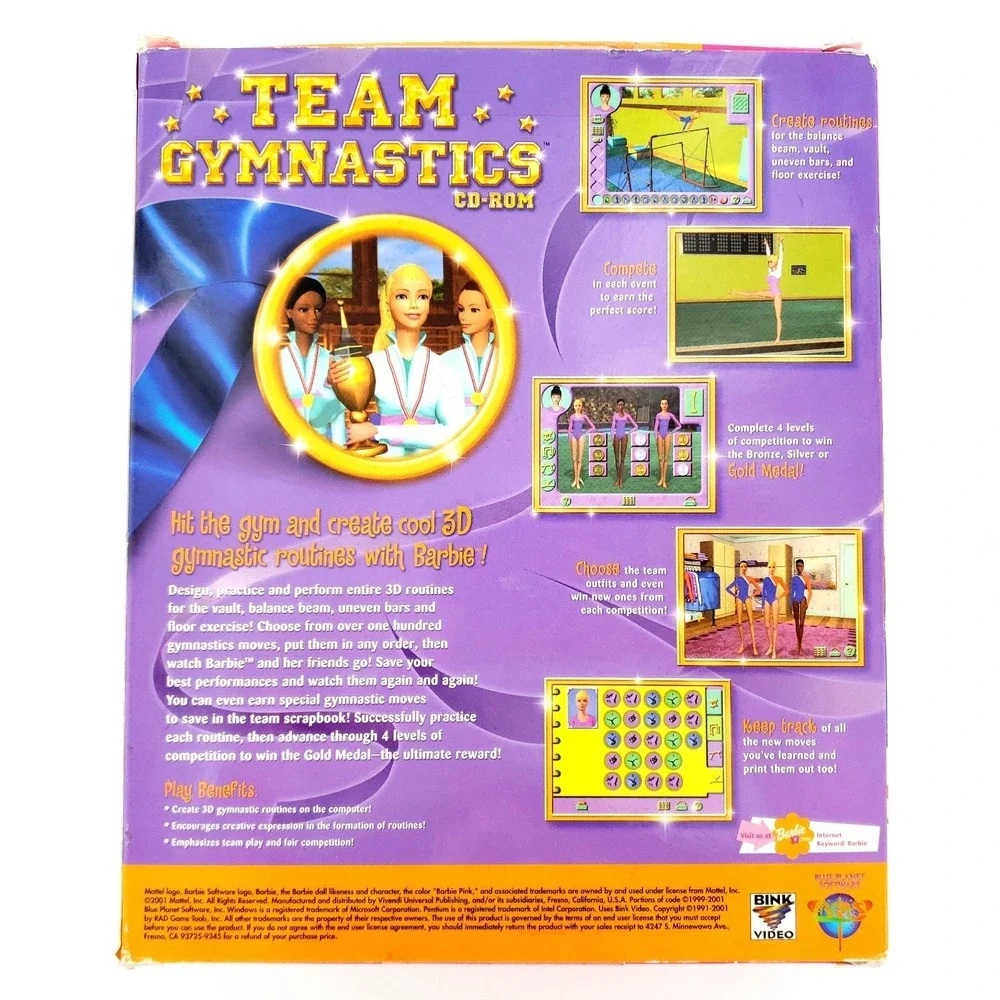 Barbie Team Gymnastics CD-ROM (PC, 2001) Complete Big Box
